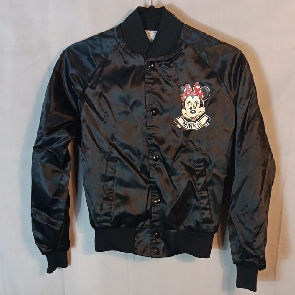 Black Satin Minnie Mouse Girl's Bomber Jacket
